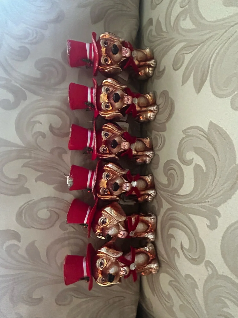 NWT Katherines Collections Puppy Dog Christmas Ornament Set Red Felt Hat Holly